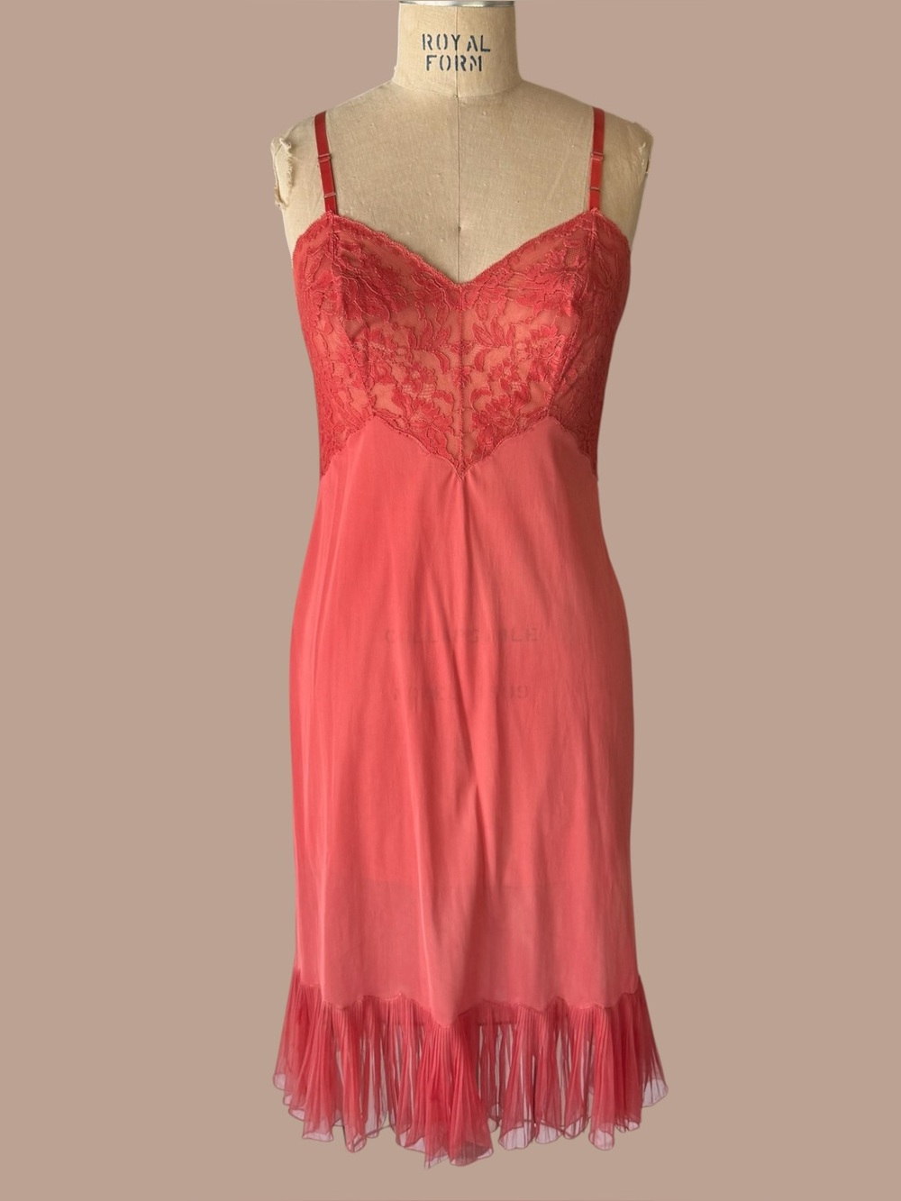 Vintage 60s Vanity Fair Red Peach Dyed Nylon Slip Dress